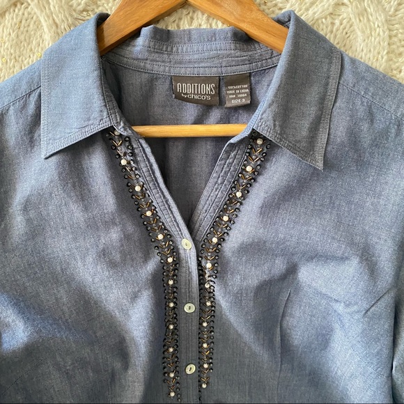 Chico's Tops - CHICO’s CHAMBRAY Embellished TUNIC TOP 3 16/18 XL